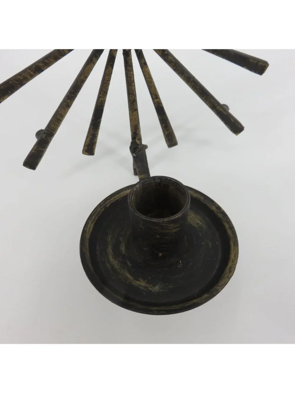 Brutalist Set of 2 Black Gold Metal Starburst Hanging Wall Candle Sconces VTG